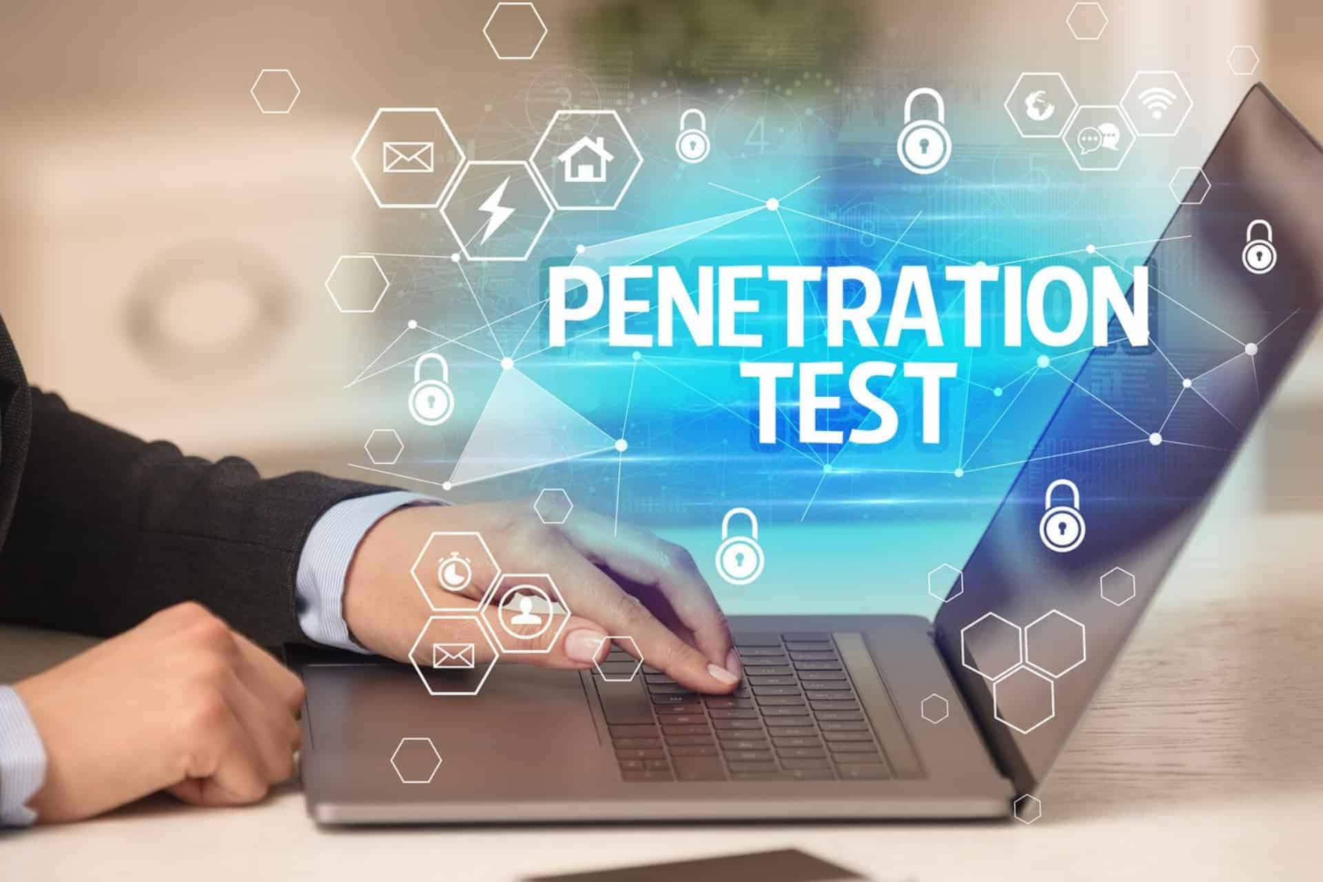 Person using the computer to search for penetration testing servics